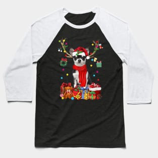 Black Chihuahua Reindeer Santa Christmas Color Lights Baseball T-Shirt